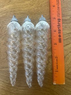 Set of 3 Clear White Glitter Twisted Plastic Icicle Christmas Ornament