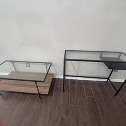 Coffee table and desk both with glass top and black trims