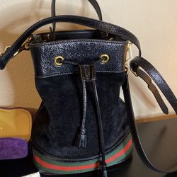 Cute Authentic Gucci Suede Bucket Bag