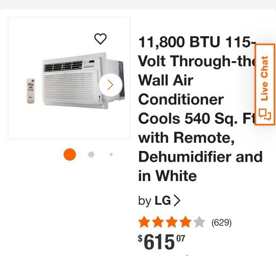 LG 11,800 BTU 115-Volt Through-the-Wall Air Conditioner Cools 540 Sq. Ft. with Remote, Dehumidifier and in White