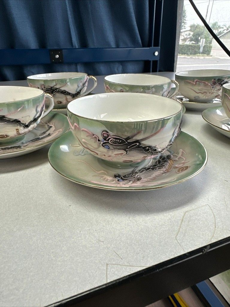 Vintage Japanese Hand Painted Dragonware Tea Cups