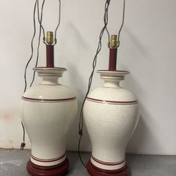 Vintage Chinoiserie Ceramic Lamps w/ Underwriters Laboratories Inc. Brass Lightbulb Socket - Matching Pair