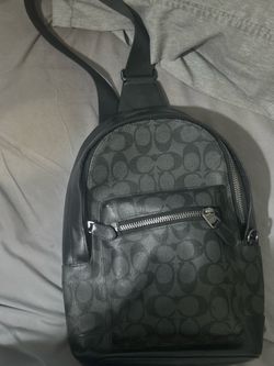 Coach Signature Monogram Sling Backpack Crossbody Bag – Black/Charcoal