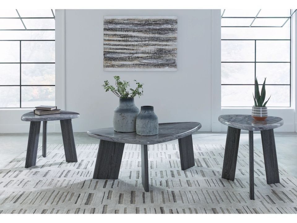 Sleek Design w/modern twist 3 Pc marble look coffee table set