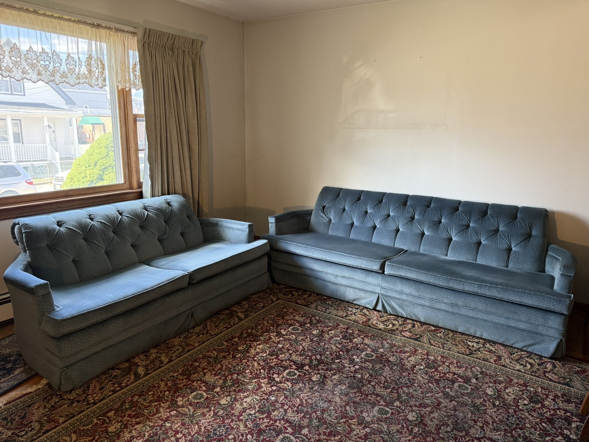 Luxurious Blue Velvet Sofa &Loveseat
