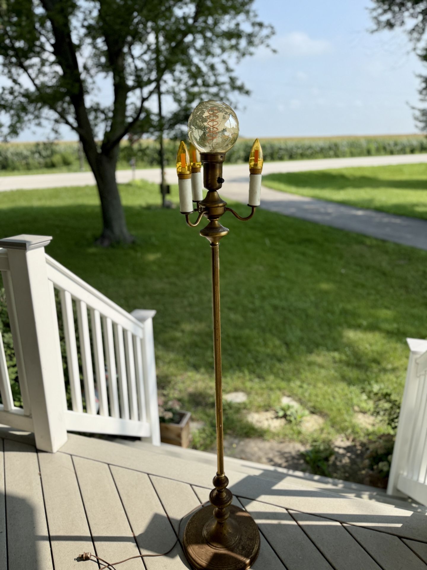 Antique Candelabra Torchiere Floor Lamp Aged Brass
