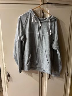Gray Zip-Up Hoodie with White Stripe Detail