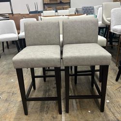 CHITA Counter Height Bar Stools Set of 2, 25" H Seat Height Upholstered Barstools, PU Leather in Stone Grey
