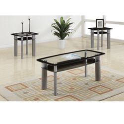 Gorgeous New Three Piece Glass Top Coffee Table set