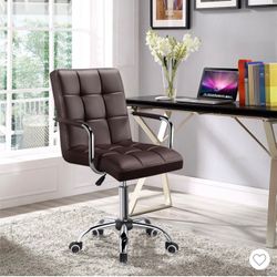 Modern Office Chair Height Adjustable Swivel Chair Mid Back PU Leather Chair, Brown