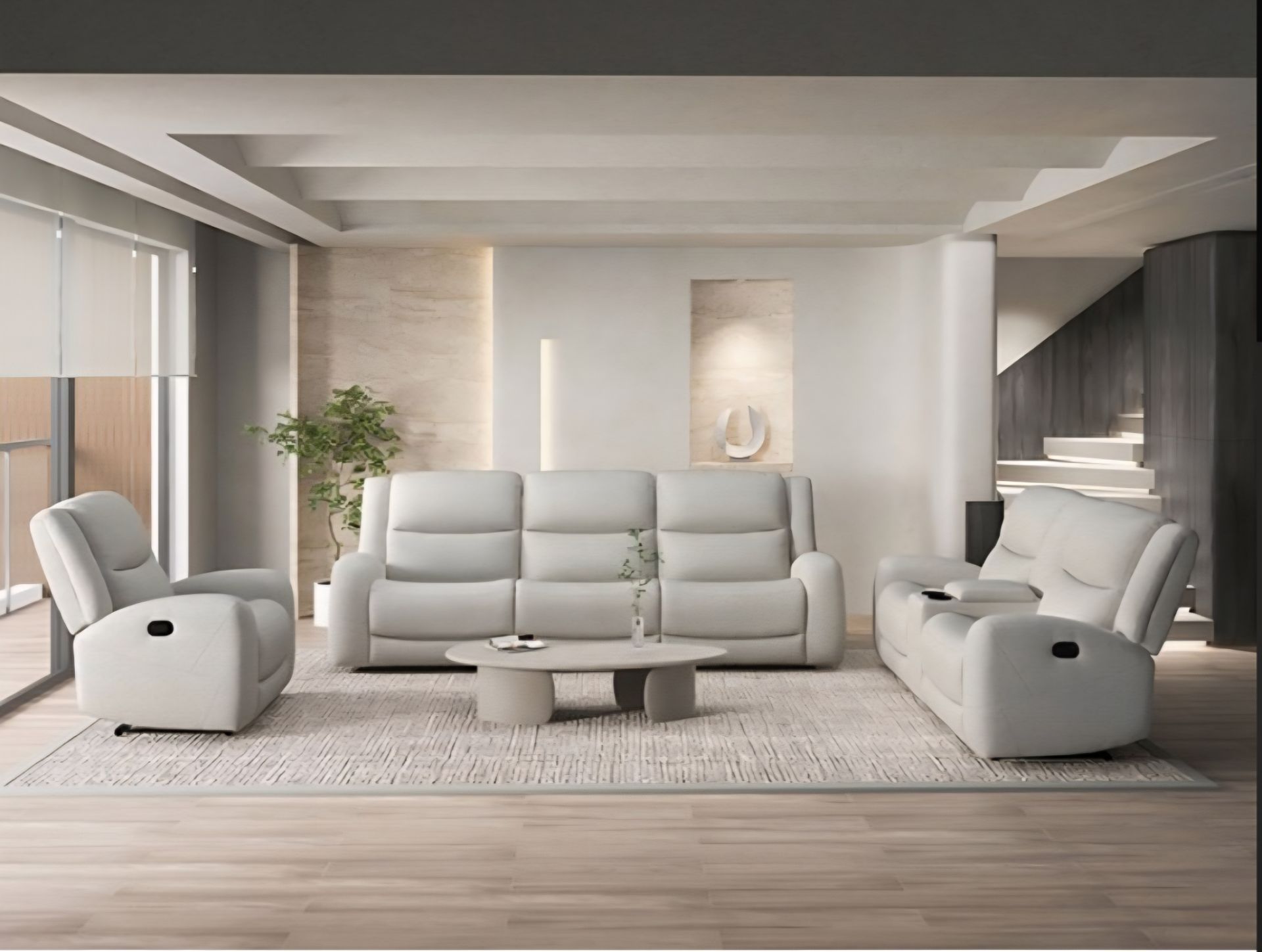 Sofa and Loveseat Manual Recliners Beige Fabric, New Especial price