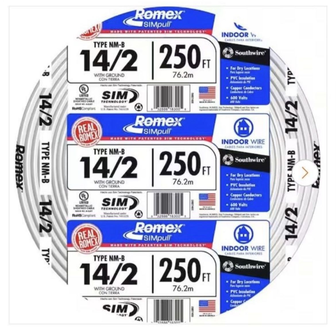 250 ft. 14/2 Romex SIMpull Solid NM-B W/G Wire by Southwire