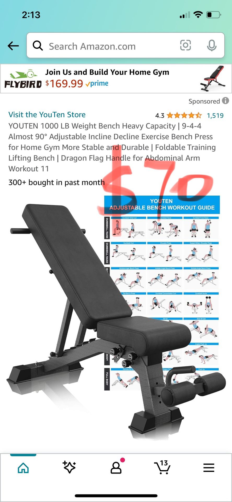 YOUTEN 1000 LB Weight Bench Heavy Capacity | 9-4-4 Almost 90° Adjustable Incline Decline Exercise Bench Press for Home Gym More Stable and Durable | F
