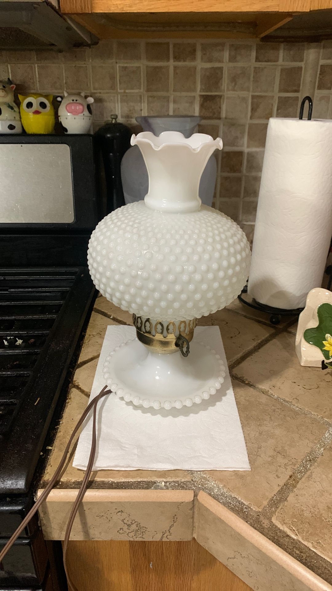 Milk Glass Lamp Vintage Boudoir Light with Unique Hobnail Shade