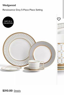 Moving SALE- 2 sets of brand new Wedgewood grey 5 Piece place setting + west elm leaf napkin rings