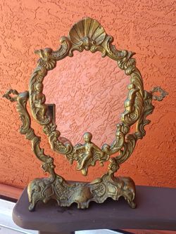 Vintage Ornate Cherub Vanity Mirror – Rococo Hollywood Regency Tabletop Mirror
