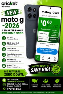 Free Moto G 2026 5G Phones # Cricketwireless # 4831 W Irving Park Road Chicago IL 60641#
