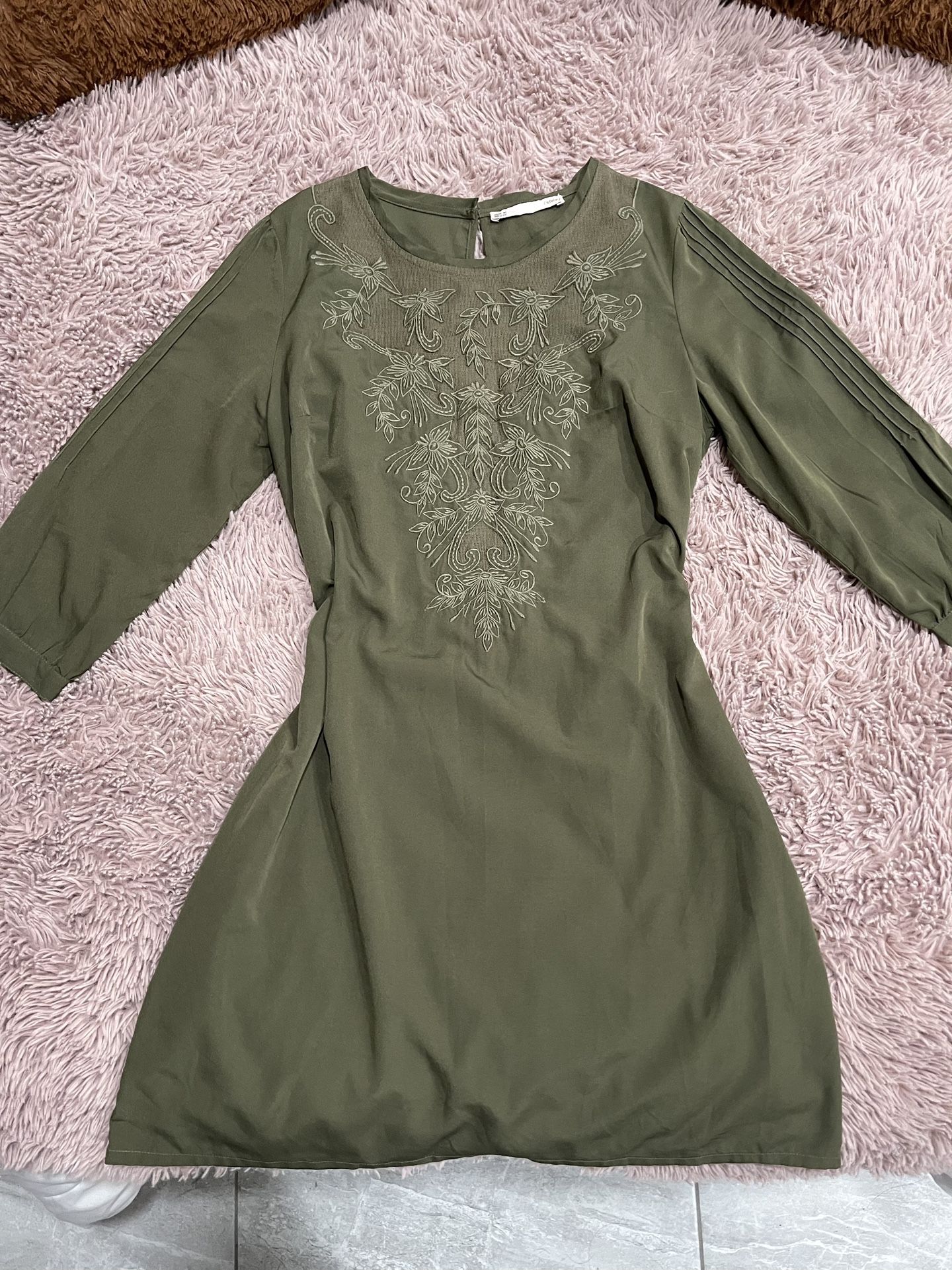 Sfera Women Dark Green Tunic Style Embroidered Dress