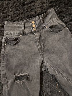 Gray Distressed High-Waist Jeans