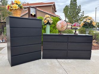 Black 11 Drawer Modern Dresser Chest of Drawers Furniture Set Great Condition