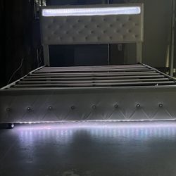Full Led Bed Frame with 2 Drawers, Upholstered Bed Frames Full Size with 2 Storage Pockets, Platform Bed with Adjustable Height Crystal Button Tuited 