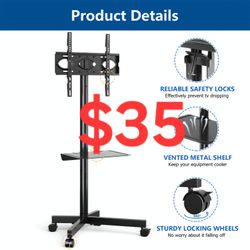 TV Stand with 3 Shelves 32"-65" Flat Curved TVs Swivel TV Trolley on Wheels Rolling with Cable Management