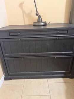 RH Black Oak File Cabinet Secretary Table