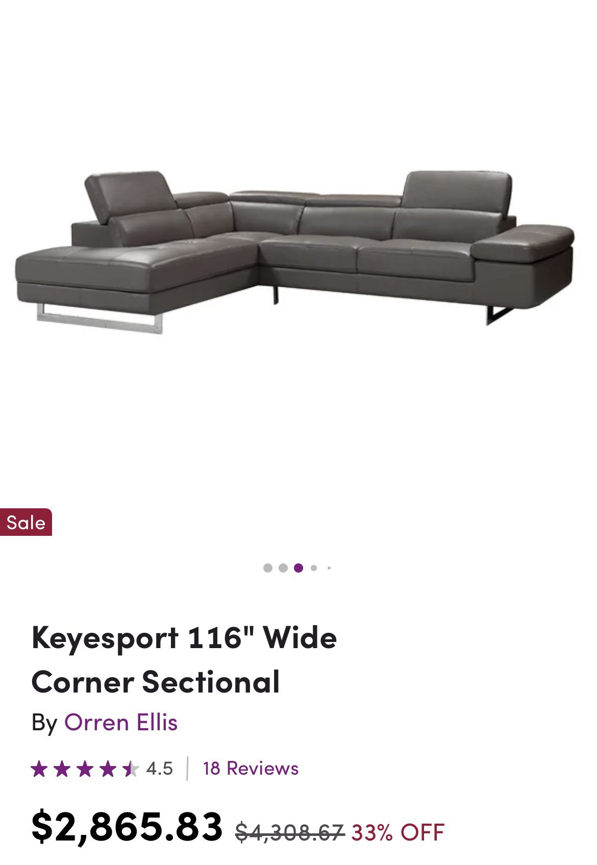 116” Wide Corner Sectional 