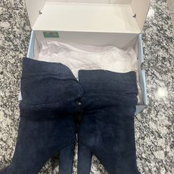 Dark blue slouch, boots size 8.5