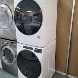 Like New 2021 WHIRLPOOL Front Loading Washer And Stackable Gas Dryer Set 
