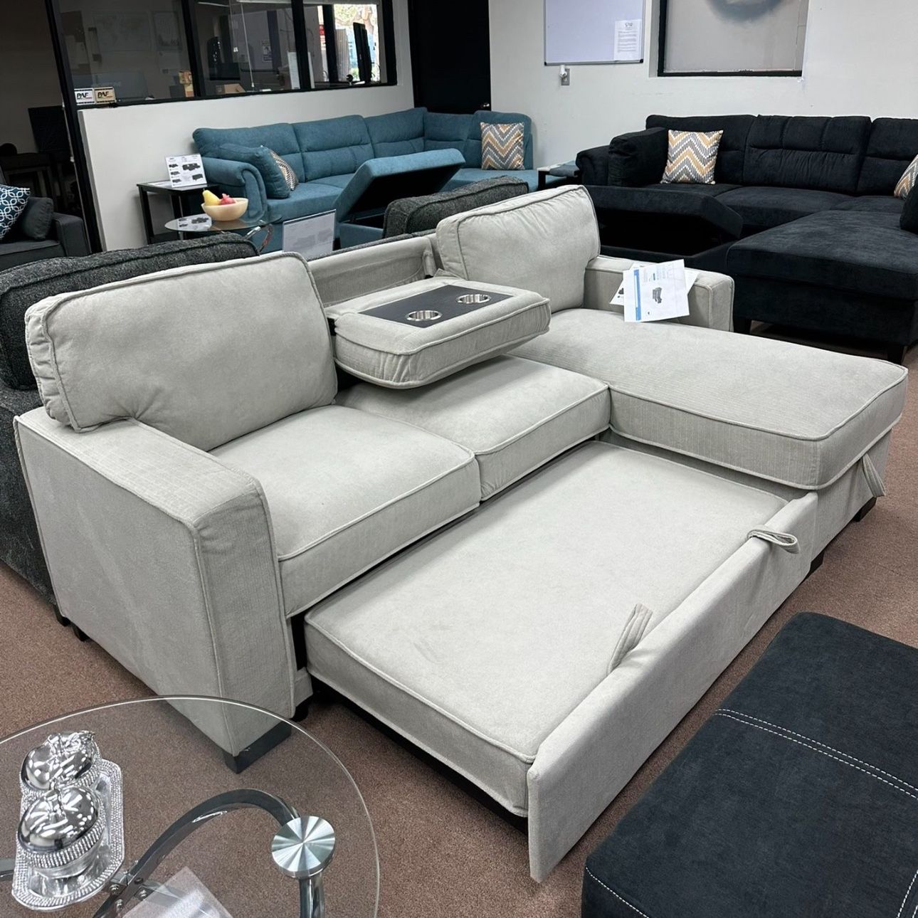 Light Grey Sofa Sleeper Sectional With Storage 🔥buy Now Pay Later 