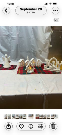 White Ceramic Christmas Village Decor Set