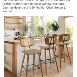 5 Mid Century Modern Counter Stools, 26" Wood Kitchen Stool 