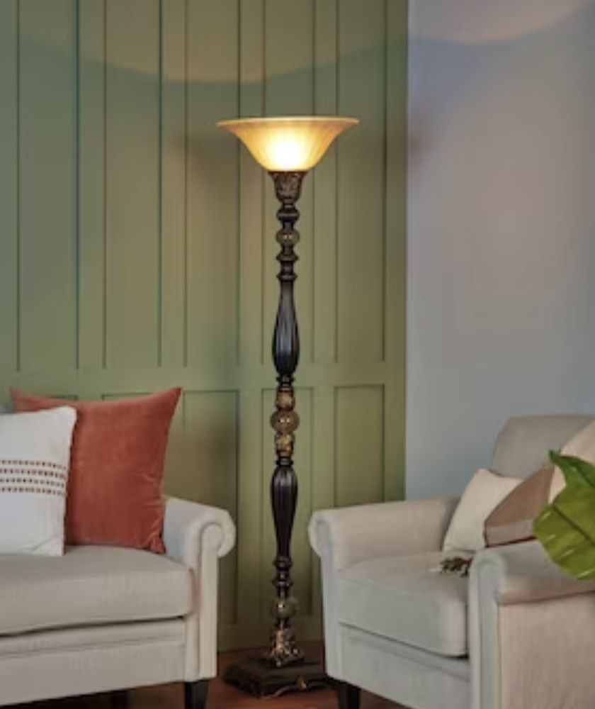 allen + roth Barada 72-in Bronze with Gold Highlights Torchiere Floor Lamp