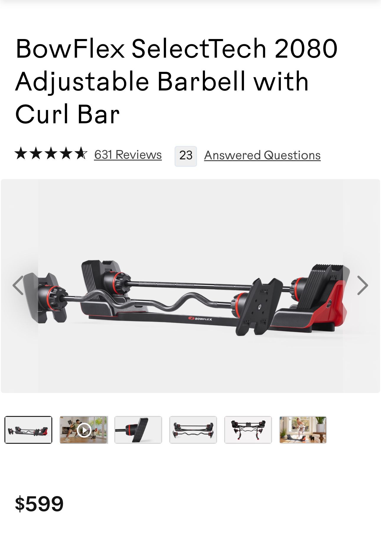 Bowflex 2028 Barbell With Curl Bar