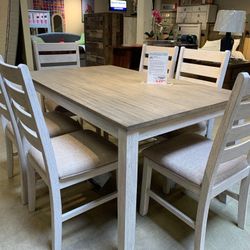 Skempton White/Light Brown 7-Piece Dining Set /Dining table and Chairs 