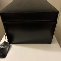 Guenine Black Leather Utility Box - Black Suede Inside - By Tuscan Designs