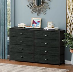 Furologee Long Double Dressers 8 Fabric Drawers TV Stand for 55 Inch TV Bedroom Storage