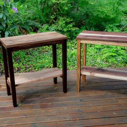 Matching Walnut And Maple Side Tables 