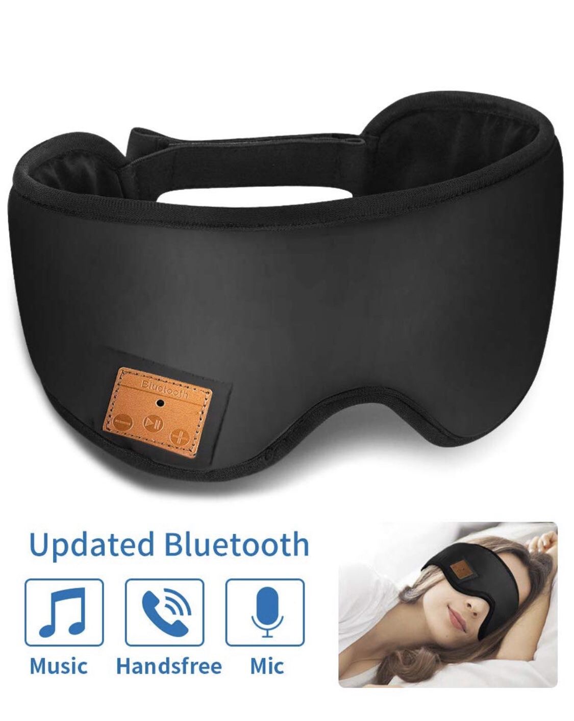 Sleep Headphones Bluetooth, Upgraded Sleep Mask Bluetooth Headphones- Ultra Thin HD Stereo Speakers Eye Mask for Sleeping, Soft and Handsfree, Long P