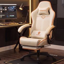 E-Sports Gaming Chair, Big and Tall Ergonomic Gamer Chair with Footrest & Headrest,White