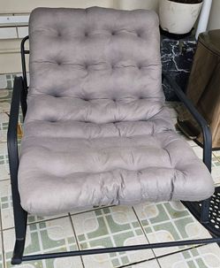Outdoor Lounge Chair with Gray Tufted Cushion