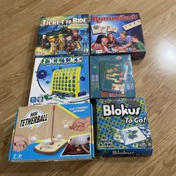 6pc Lot Board Game Lot Rummikub, Inline, Dominos, Blockus, Tetherball, Etc