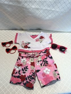Build a Bear LIMITED TOO Flowered LTD Shirt  Short Outfit + Bows & Sunglasses 