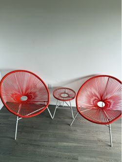 Outdoor 3 piece/  2 chair 1 glass table /Orange Patio Chair