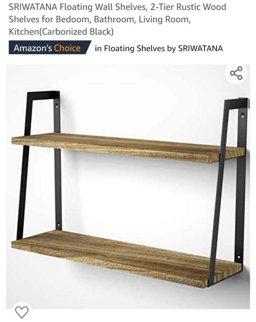 2-Tier Modern Rustic Floating Wall Shelves - Wall Mounted Wood Shelf for Display, Books, Storage & Decor - for Bathroom, Office, Living Room, Bedroom,