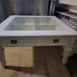 Beautiful Wood With Beveled Glass Top Coffee Table