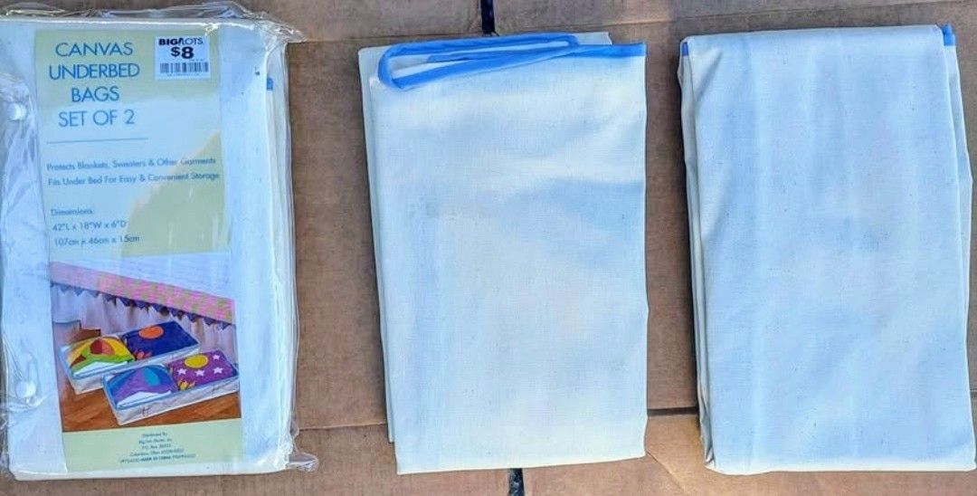 Canvas Underbed Bags - NEW, Set of 4 (2 Packages) - 52 X 18 X 6, Fits Under Bed, Ideal for Blankets, Sweaters or Other Garments, Original Total Cost $