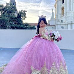 Pink And Gold Girl Party Gown 