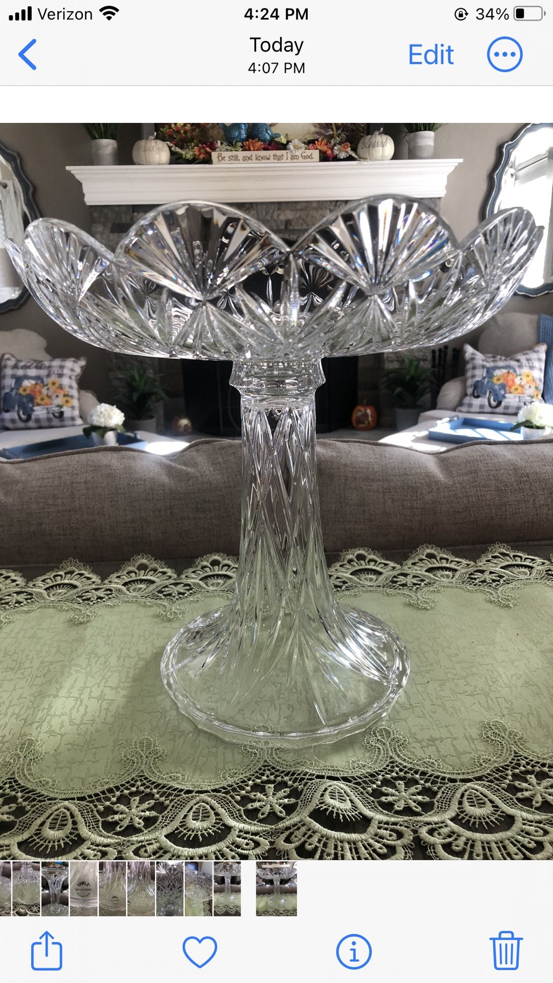 Vintage Czech Republic Towle 24% Lead Crystal Pedestal Compote Centerpiece